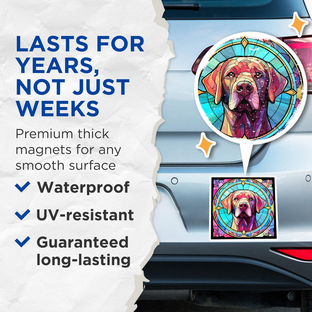 (2 Pack) Labrador Retriever Magnets - Stained Glass Dog - Fridge Magnets - 5" On Longest Side - Premium Magnet - for Cars, Refrigerators, Toolboxes, Lockers - Made in USA - MAG15416