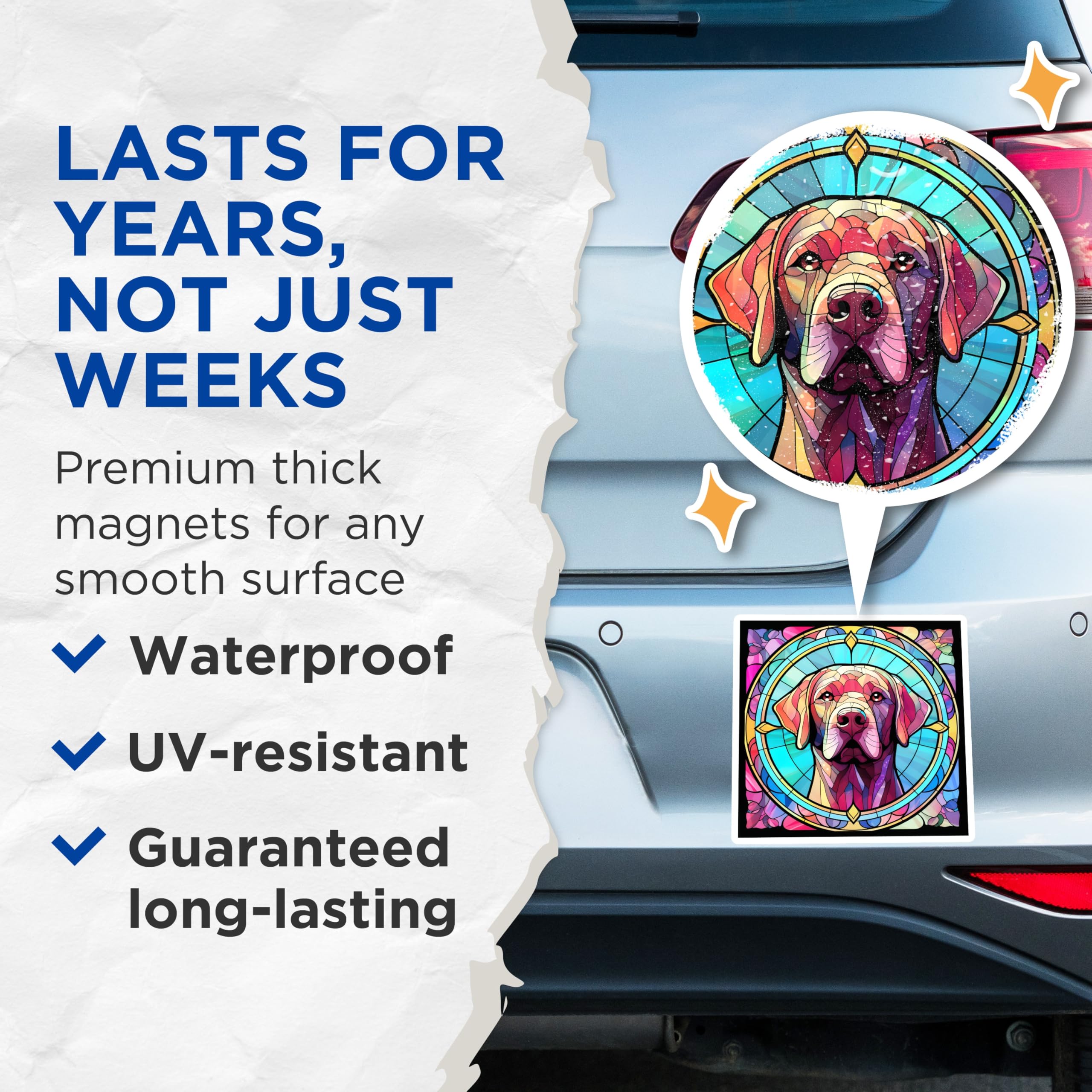 (2 Pack) Labrador Retriever Magnets - Stained Glass Dog - Fridge Magnets - 5" On Longest Side - Premium Magnet - for Cars, Refrigerators, Toolboxes, Lockers - Made in USA - MAG15416