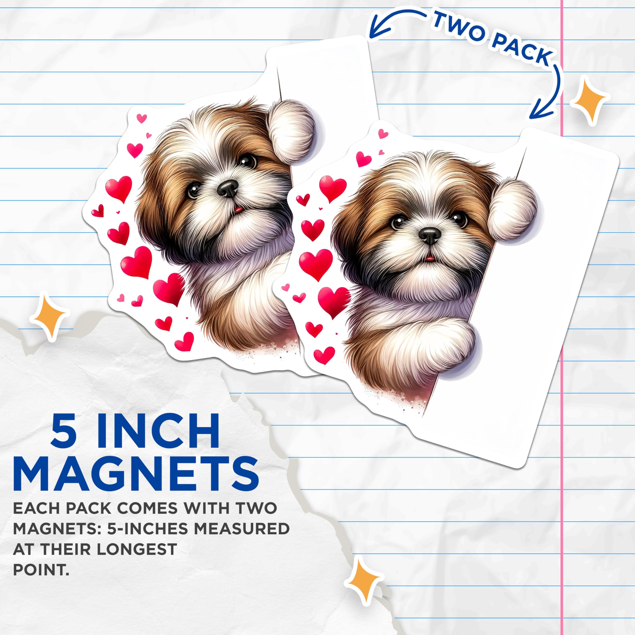 (2 Pack) Shih Tzu Magnets - Cute Dog Art - Puppy Fridge Decor - 5" On Longest Side - Premium Magnet - for Cars, Refrigerators, Toolboxes, Lockers - Made in USA - MAG14178