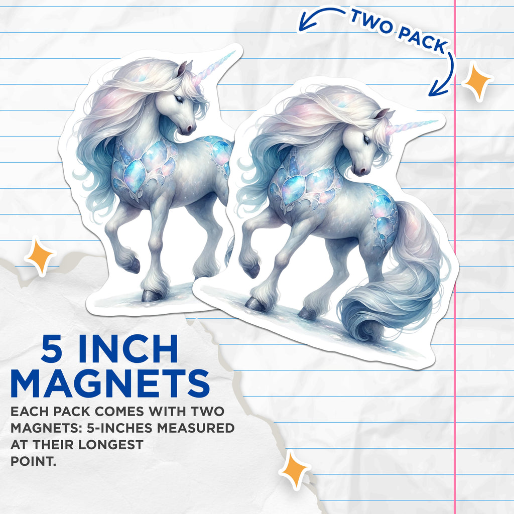 (2 Pack) Unicorn Magnets - Magical Mythical Creatures - Fantasy Fridge Decor - Pastel Aesthetic - 5 Inches On Longest Side - Thick Durable Magnet - Made in USA - MAG39839