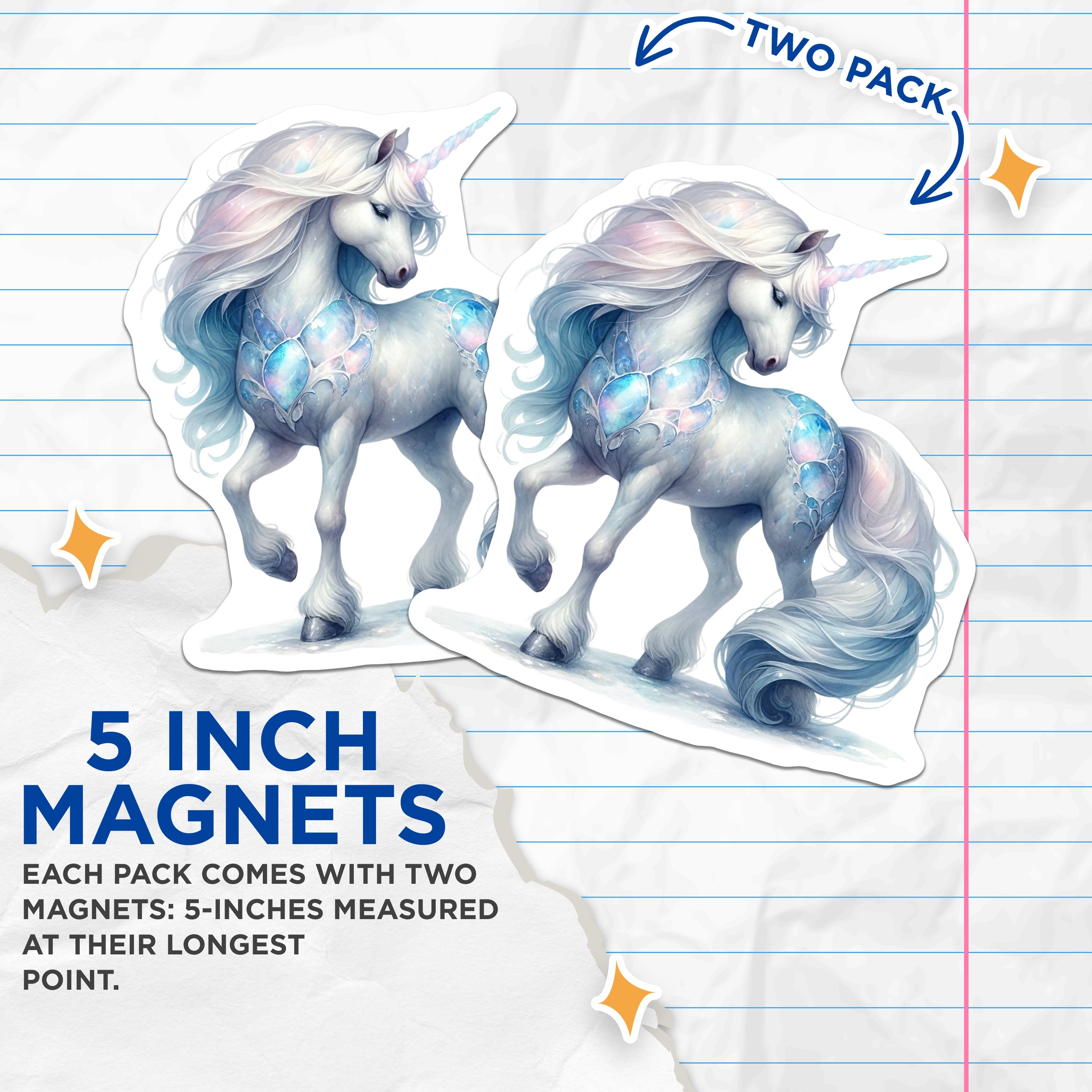 (2 Pack) Unicorn Magnets - Magical Mythical Creatures - Fantasy Fridge Decor - Pastel Aesthetic - 5 Inches On Longest Side - Thick Durable Magnet - Made in USA - MAG39839