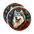 (2 Pack) Stained Glass Husky Magnets - Dog Lover Kitchen Decor - Pet Owner Refrigerator Art - Dog Mom Pet Parent Keepsake - 5 Inches On Longest Side - Thick Durable Magnet - Made in USA - MAG26787
