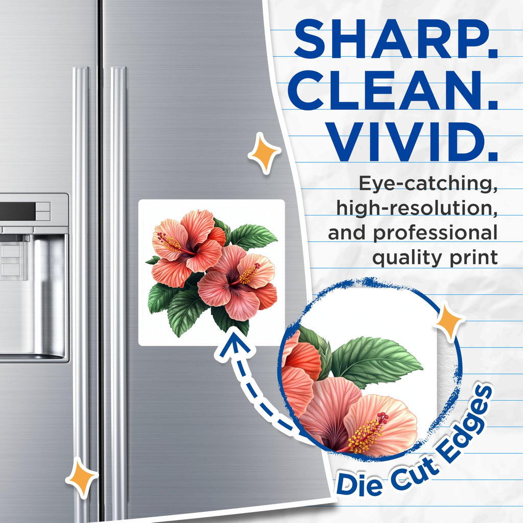 (2 Pack) Pink Hibiscus Magnets - Tropical Flower Decor - Summer Kitchen Accent - 5 Inches On Longest Side - Thick Durable Magnet - Made in USA - MAG29272