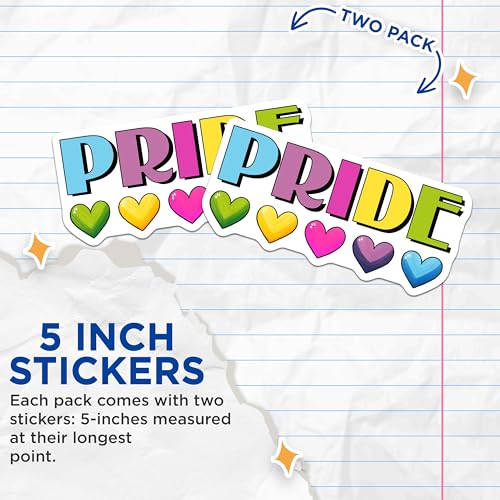 (2 Pack) Pride Heart Stickers - LGBTQ+ Pride - Rainbow Love - 5" On Longest Side - Sticks to Smooth Flat Surfaces - Made in USA - BMCS8262