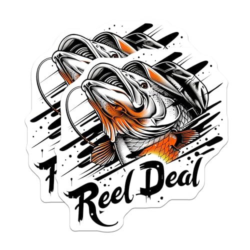 (2 Pack) Reel Deal Stickers - Fishing Enthusiast Stickers - Outdoor Adventure Stickers - 5" On Longest Side - Sticks to Any Smooth Flat Surface - Made in USA - BMCS3554