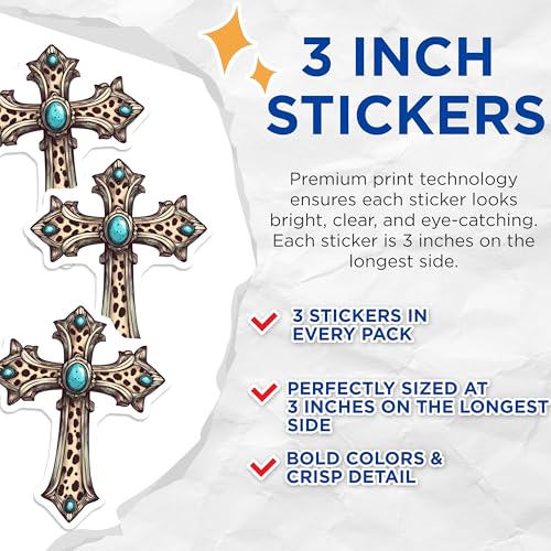 (3 Pack) Cross Decals - Religious Decor - Faith Stickers - 3 Inches On Longest Side - Easy Peel & Apply - Made in USA - 3MCS7496