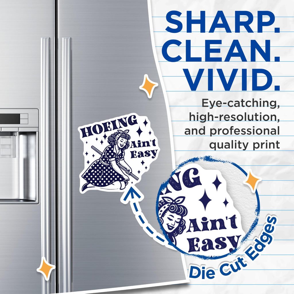 (2 Pack) Hoing Aint Easy Magnets - Retro Housewife - Cleaning Humor Fridge Magnet - 5" On Longest Side - Premium Magnet - for Cars, Refrigerators, Toolboxes, Lockers - Made in USA - MAG15421