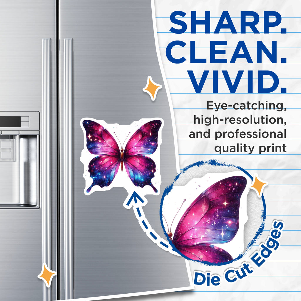(2 Pack) Galaxy Butterfly Magnets - Celestial Space Decor - Aesthetic Fridge Locker Art - 5 Inches On Longest Side - Thick Durable Magnet - Made in USA - MAG38850
