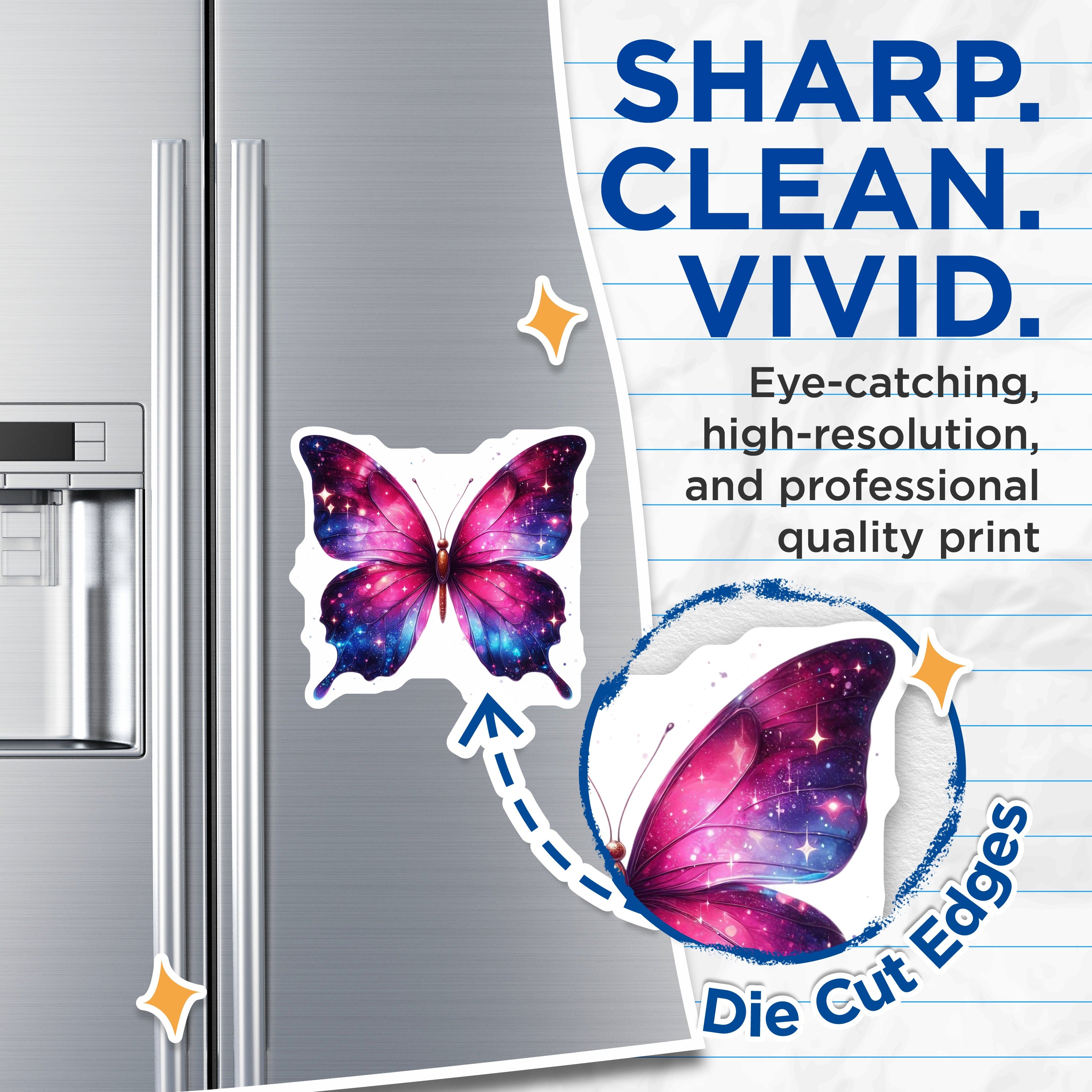 (2 Pack) Galaxy Butterfly Magnets - Celestial Space Decor - Aesthetic Fridge Locker Art - 5 Inches On Longest Side - Thick Durable Magnet - Made in USA - MAG38850