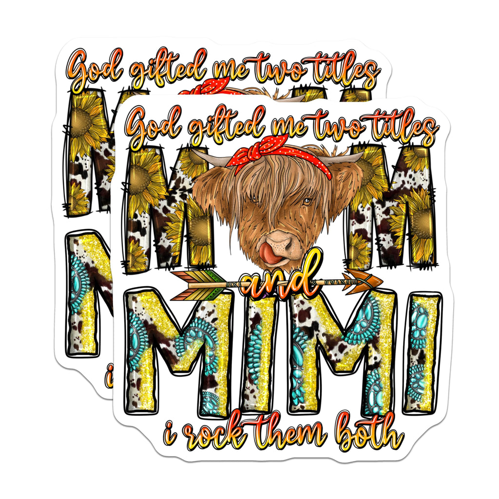 (2 Pack) MOM and Mimi Magnets - Highland Cow Decor - Grandma Appreciation Gifts - Farmhouse Country Aesthetic - 5 Inches On Longest Side - Thick Durable Magnet - Made in USA - MAG30647