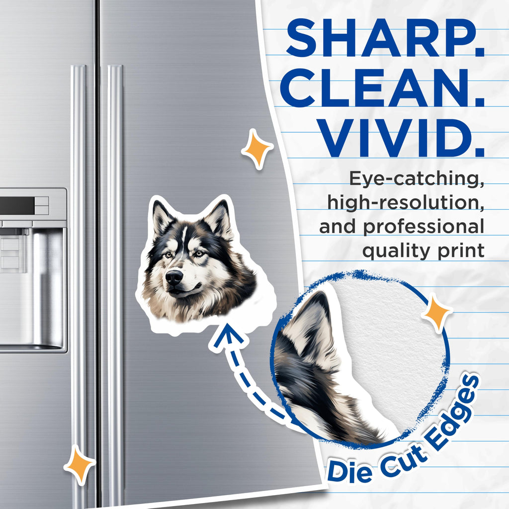 (2 Pack) Husky Dog Magnets - Siberian Husky Art - Pet Parent Refrigerator Accessory - Animal Lover Canine Decor - 5 Inches On Longest Side - Thick Durable Magnet - Made in USA - MAG28036