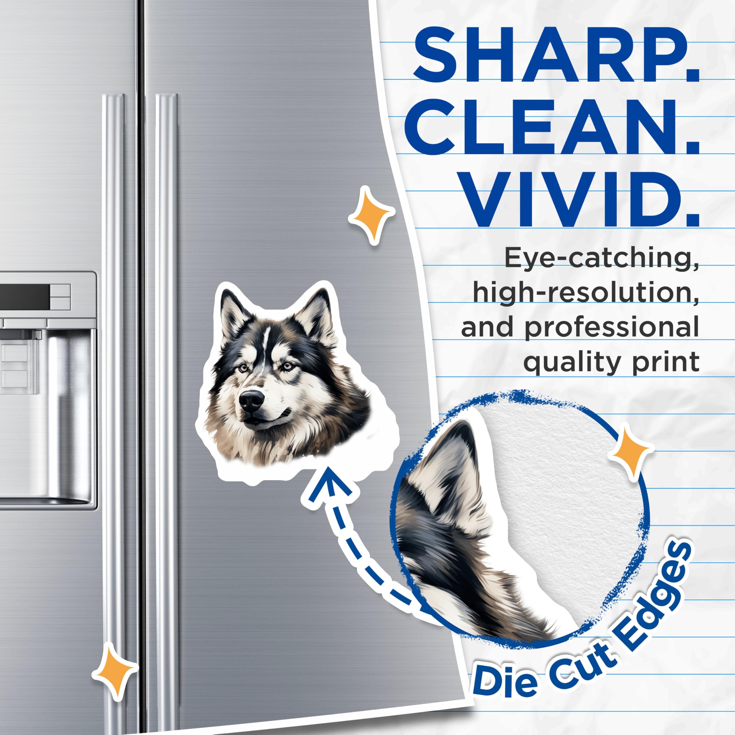 (2 Pack) Husky Dog Magnets - Siberian Husky Art - Pet Parent Refrigerator Accessory - Animal Lover Canine Decor - 5 Inches On Longest Side - Thick Durable Magnet - Made in USA - MAG28036