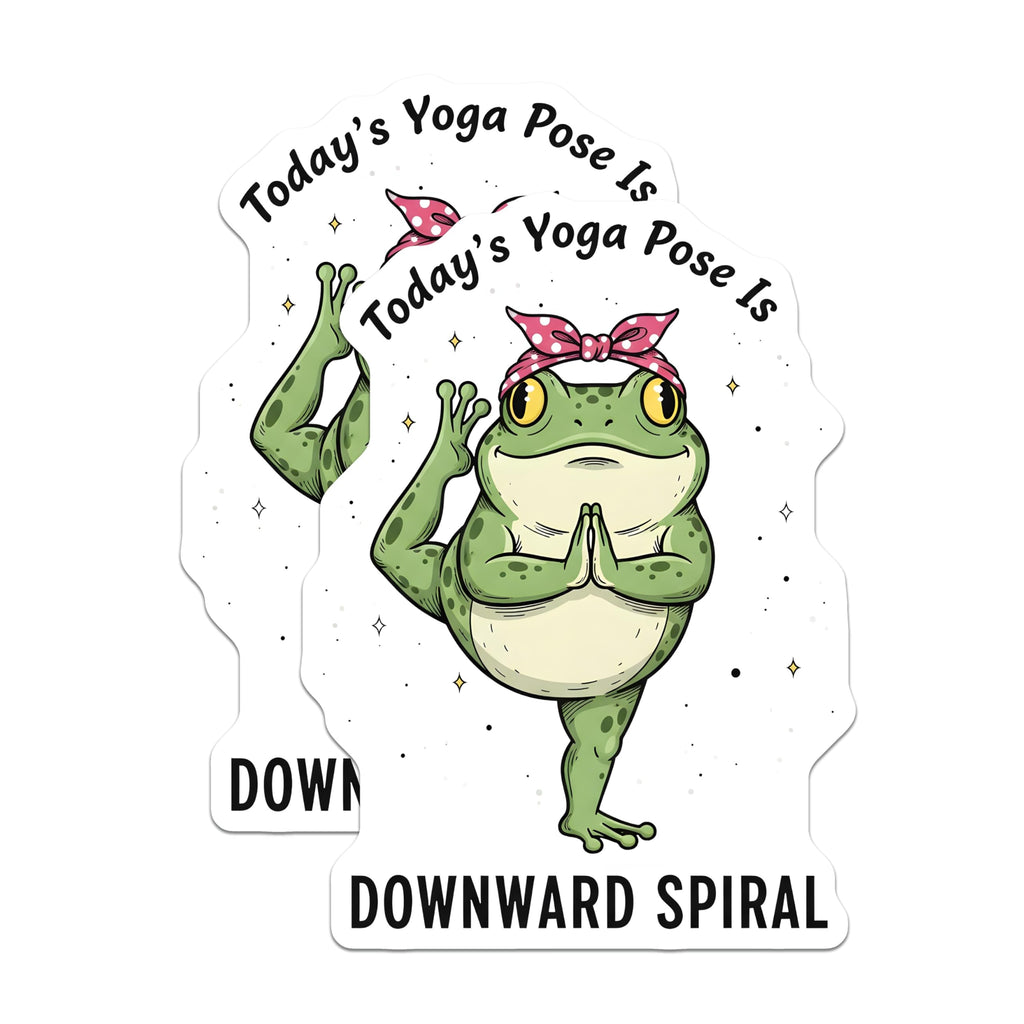 (2 Pack) Yoga Frog Stickers - Downward Spiral Pose - Funny Animal Stickers - 5" On Longest Side - Sticks to Smooth Flat Surfaces - Made in USA - BMCS15963