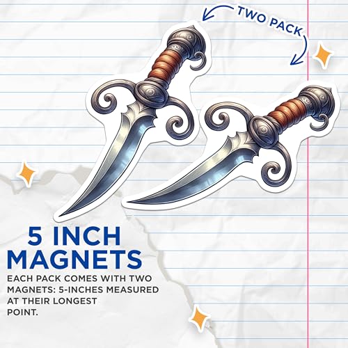 (2 Pack) Fantasy Dagger Magnets - Medieval Sword - Retro Weapon Decor - 5" On Longest Side - for Cars, Fridges, Toolboxes - Made in USA - MAG6703