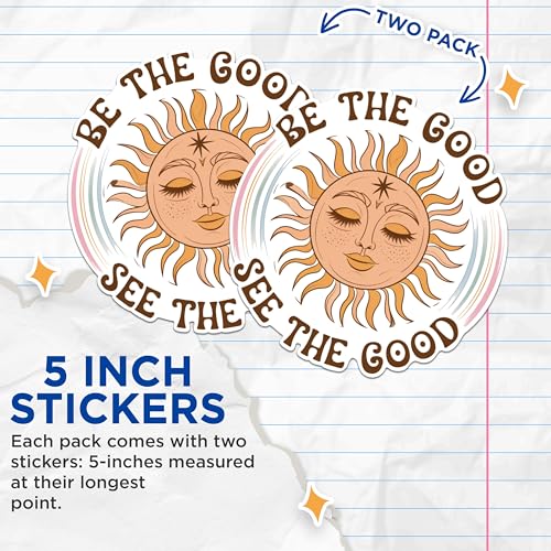 (2 Pack) Inspirational Sun Stickers - Positive Quote Stickers - Be The Good Stickers - 5" On Longest Side - Sticks to Any Smooth Flat Surface - Made in USA - BMCS2549