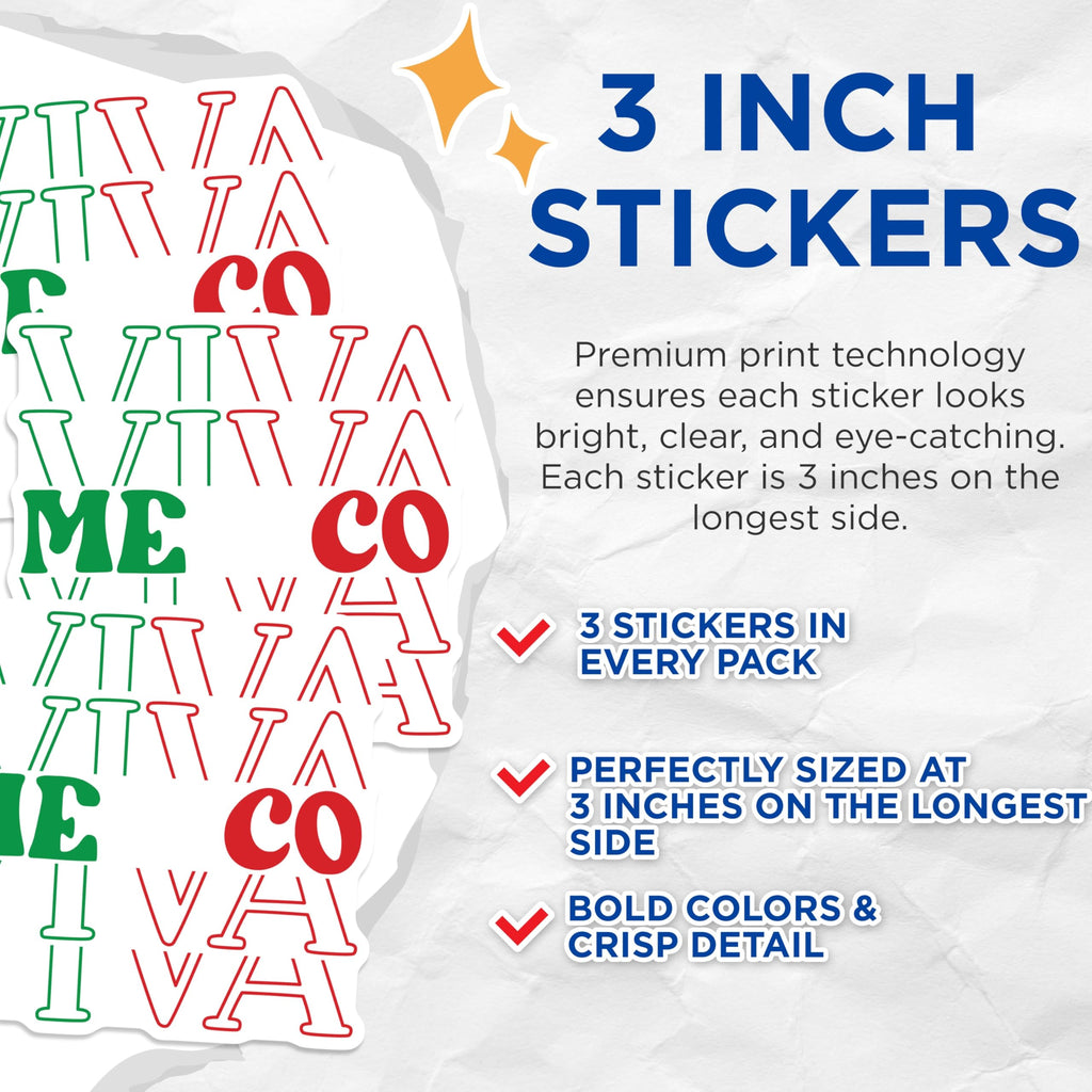 (3 Pack) Viva Mexico Decals - Mexican Pride Decal - Laptop Decal - 3 Inches On Longest Side - Easy Peel & Apply - Made in USA - 3MCS1860