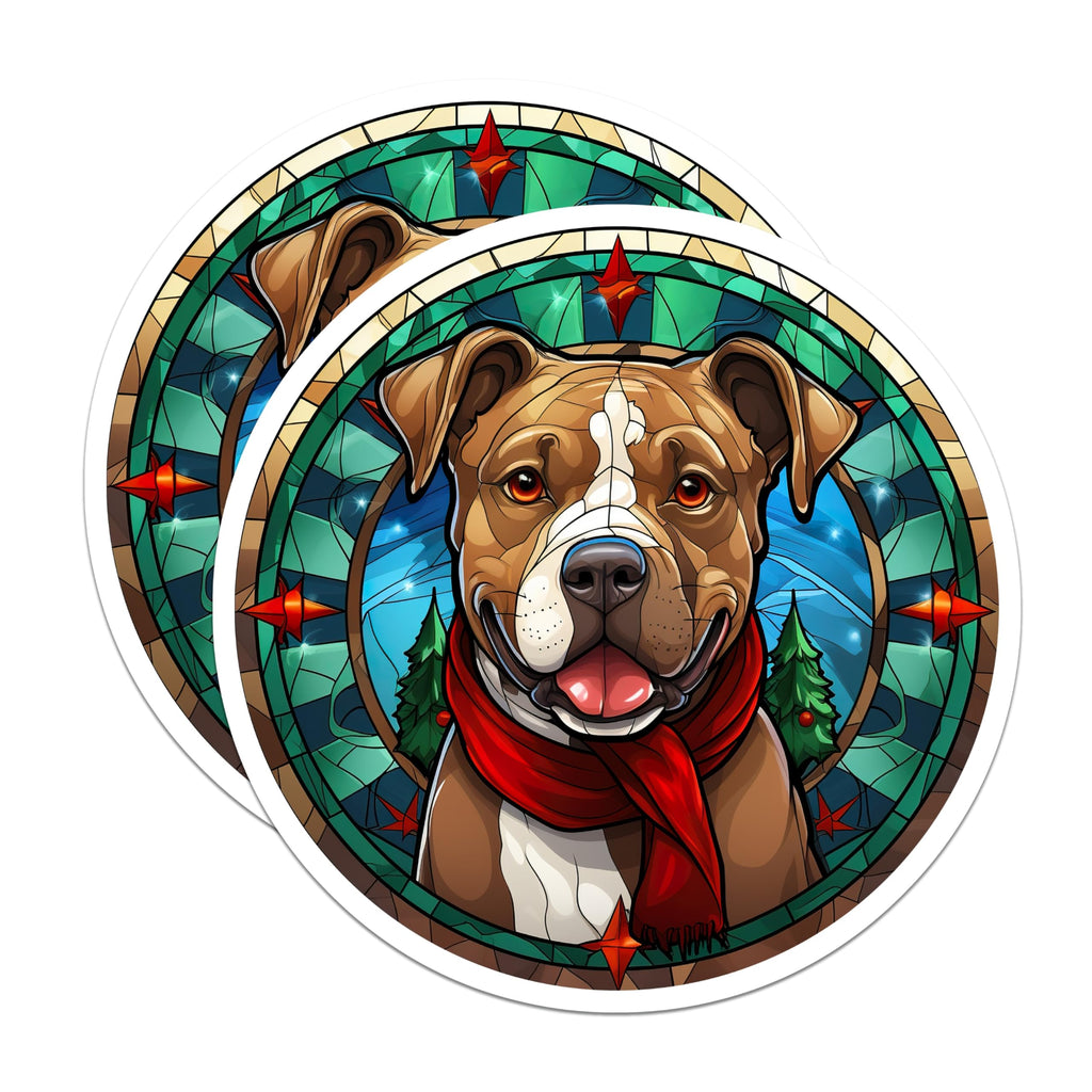 (2 Pack) Christmas Pitbull Magnets - Stained Glass Dog Art - Holiday Pet Lover Decor - 5 Inches On Longest Side - Thick Durable Magnet - Made in USA - MAG25745