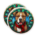 (2 Pack) Christmas Pitbull Magnets - Stained Glass Dog Art - Holiday Pet Lover Decor - 5 Inches On Longest Side - Thick Durable Magnet - Made in USA - MAG25745