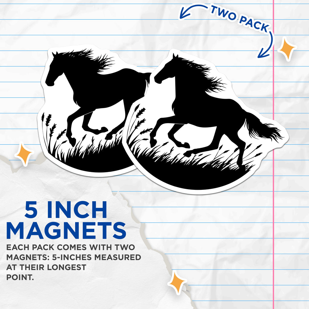 (2 Pack) Galloping Horse Magnets - Wild Horse Silhouette Decor - Equestrian Ranch Farm Animal Refrigerator Magnets - 5 Inches On Longest Side - Thick Durable Magnet - Made in USA - MAG39846