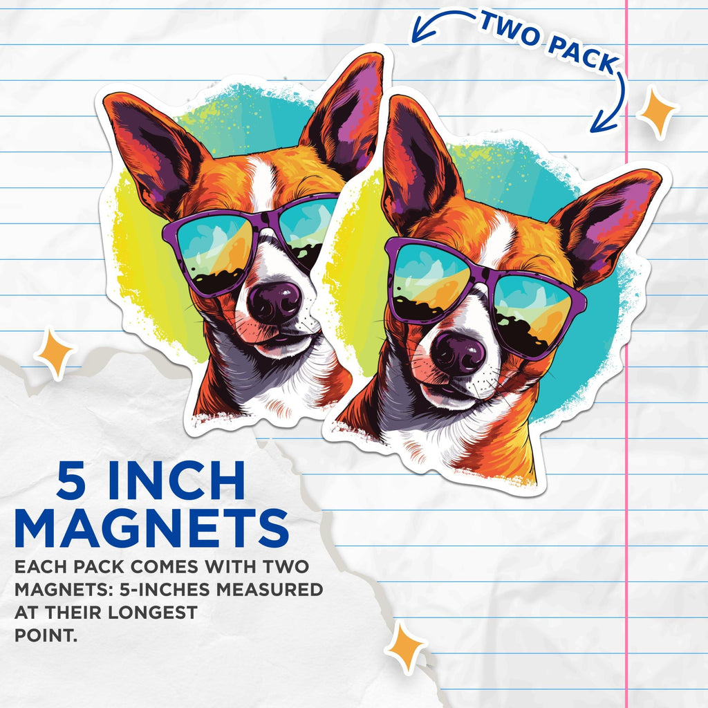 (2 Pack) Basenji Dog Magnets - Basenji with Sunglasses - Choose FromOver 100 Dog Breeds - 5" On Longest Side - Premium Magnet - Made in USA - MAG0307