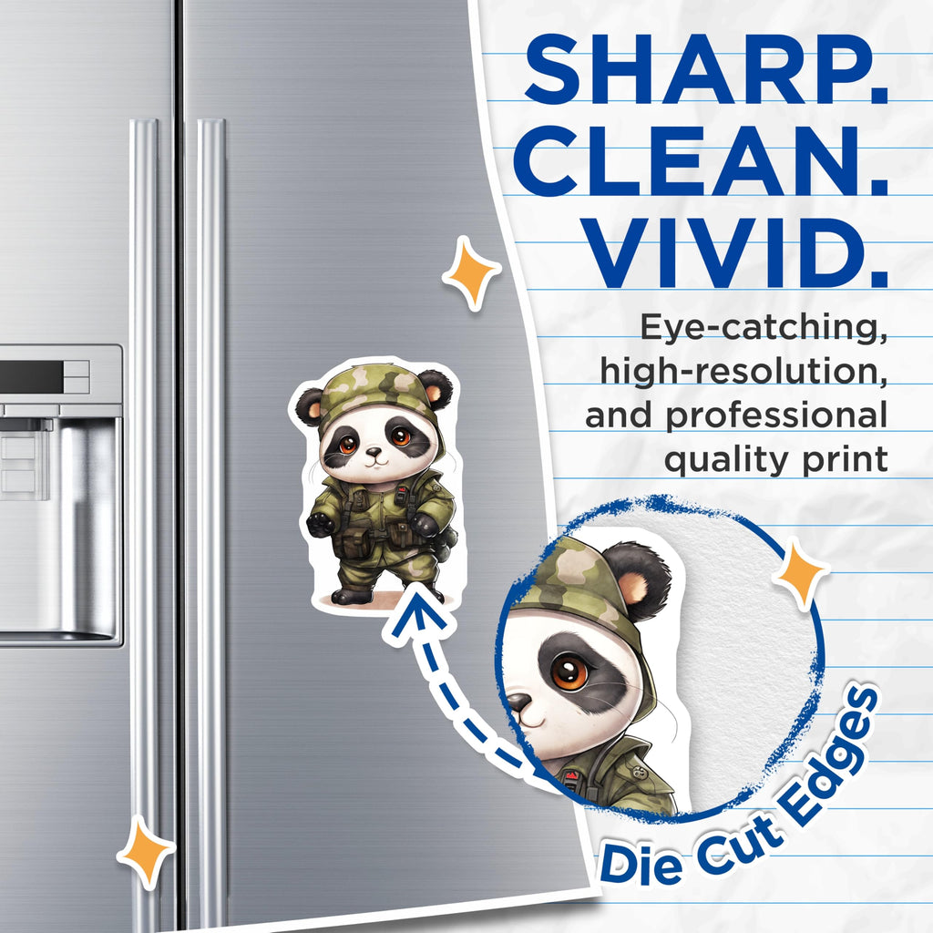 (2 Pack) Panda Soldier Magnets - Cute Animal Art - Military Panda Decor - 5" On Longest Side - Premium Magnet - for Cars, Refrigerators, Toolboxes, Lockers - Made in USA - MAG16605