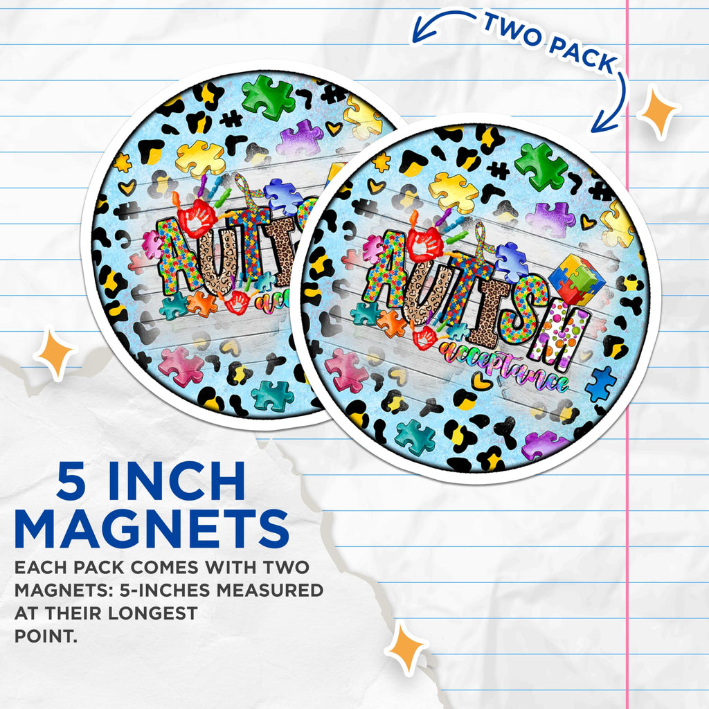 (2 Pack) Autism Acceptance Magnets - Colorful Puzzle Piece - Awareness Support - Special Education Advocacy - 5 Inches On Longest Side - Thick Durable Magnet - Made in USA - MAG29208