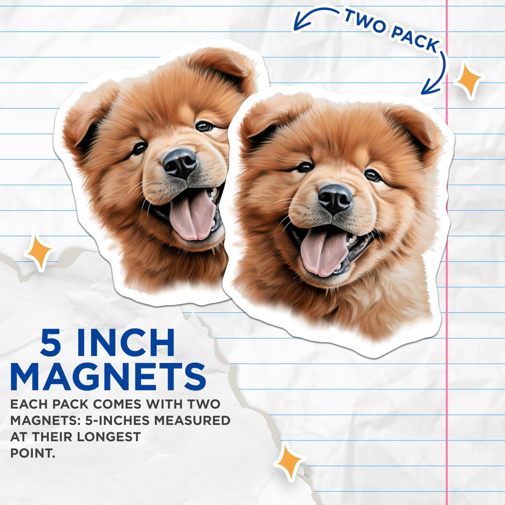 (2 Pack) Chow Chow Puppy Magnets - Cute Dog Lover Pet Fridge Magnets - Happy Fluffy Animal Art Decor for Dog Owners - 5 Inches On Longest Side - Thick Durable Magnet - Made in USA - MAG27179