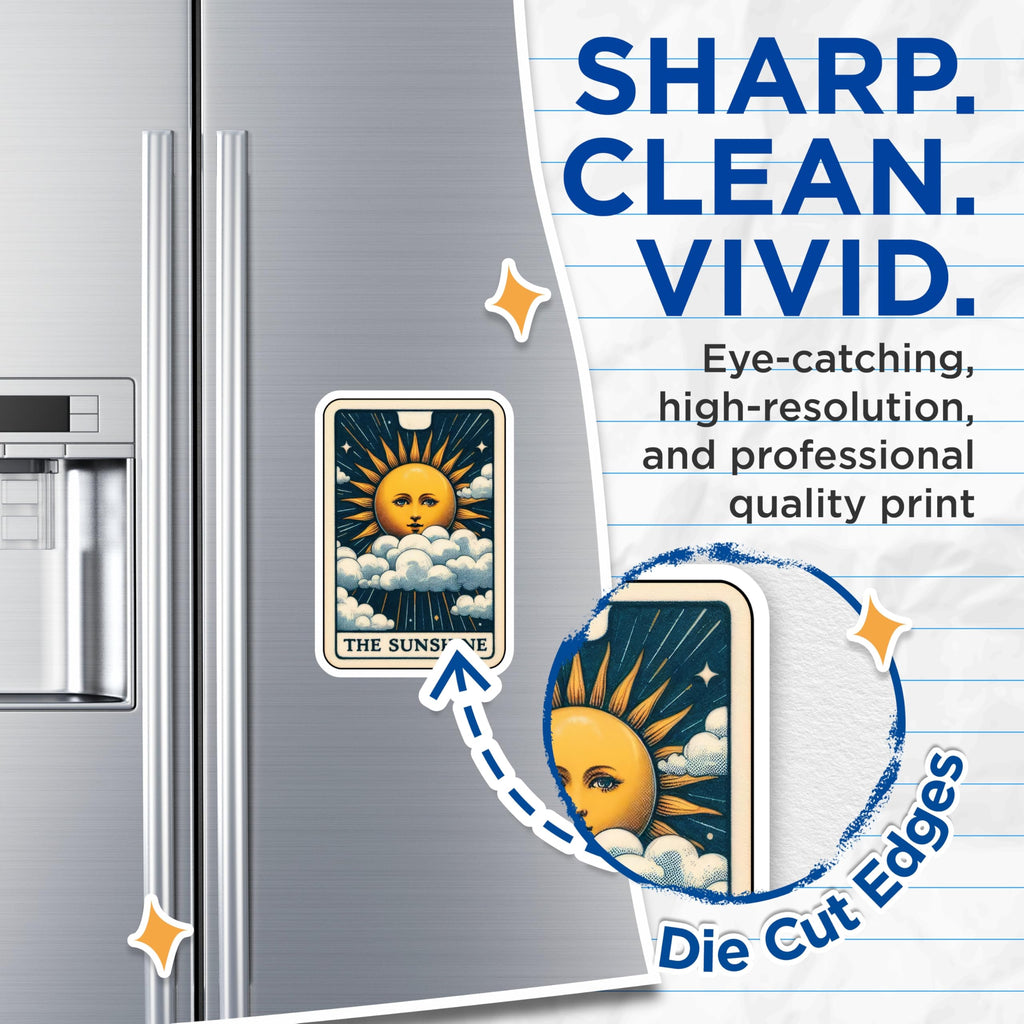 (2 Pack) The Sunshine Tarot Magnets - Celestial Sun Face Art - Mystical Divination Card Decor - 5 Inches On Longest Side - Thick Durable Magnet - Made in USA - MAG21363