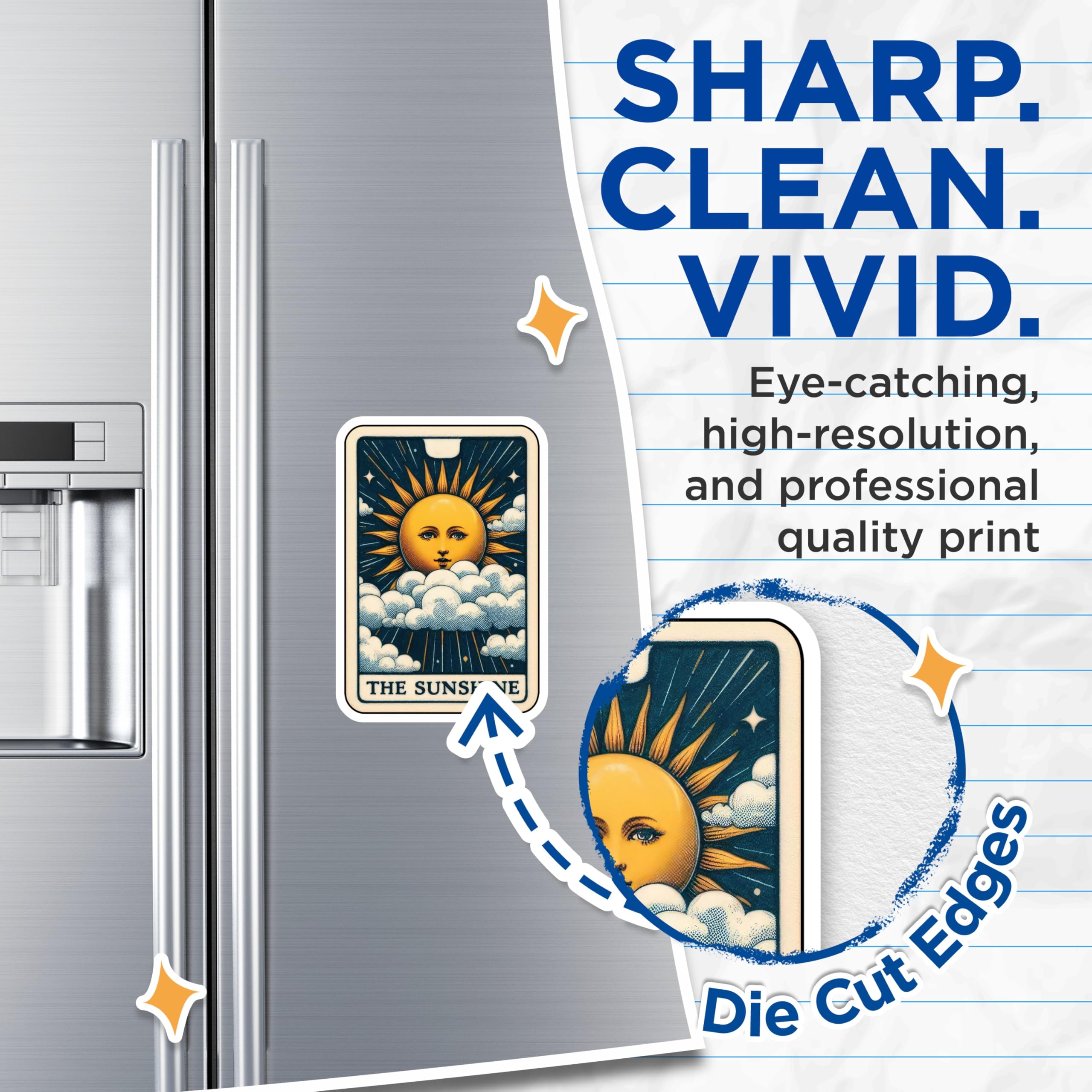 (2 Pack) The Sunshine Tarot Magnets - Celestial Sun Face Art - Mystical Divination Card Decor - 5 Inches On Longest Side - Thick Durable Magnet - Made in USA - MAG21363