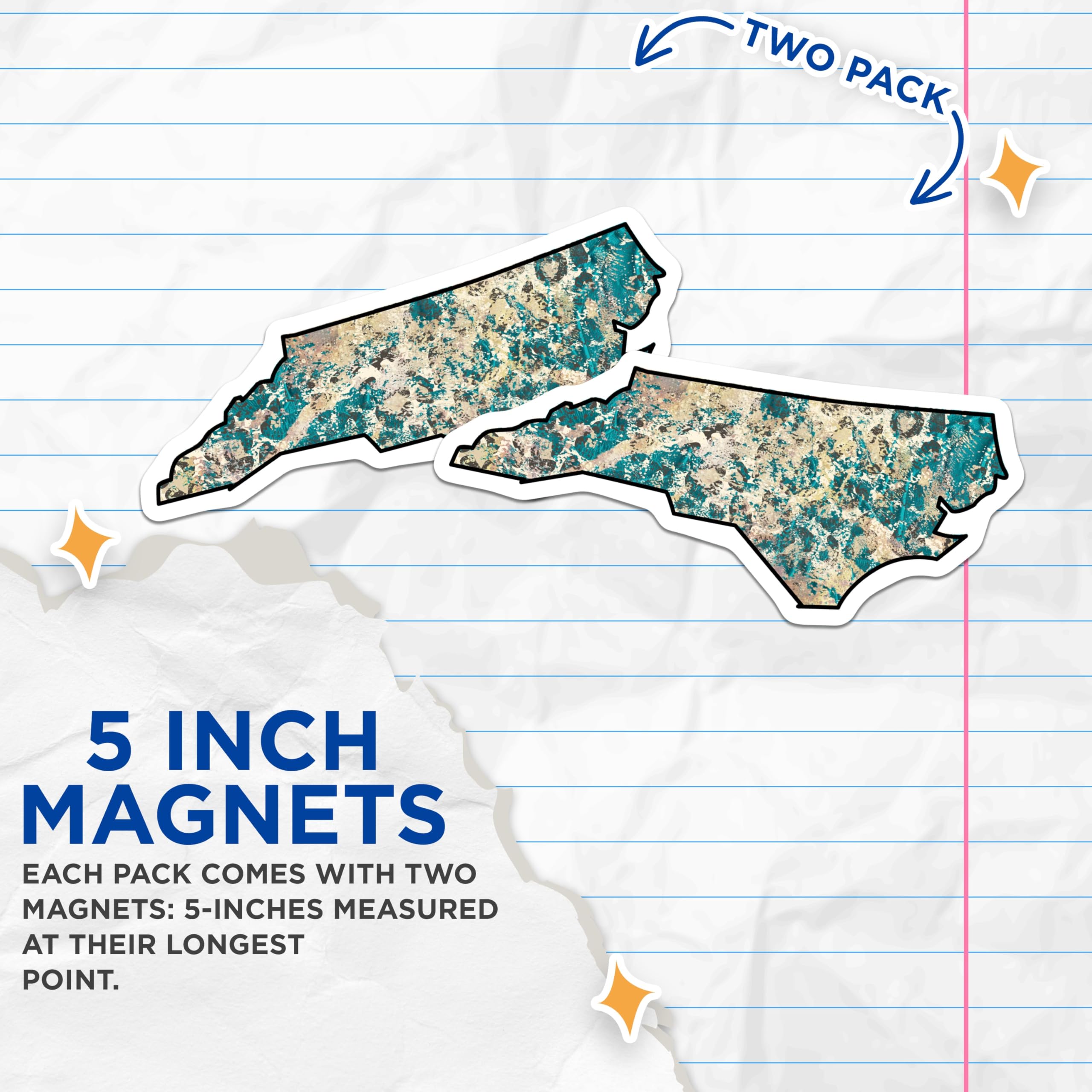(2 Pack) North Carolina Magnets - Teal Abstract NC State Art - Home Kitchen Fridge Souvenirs - 5 Inches On Longest Side - Thick Durable Magnet - Made in USA - MAG19069