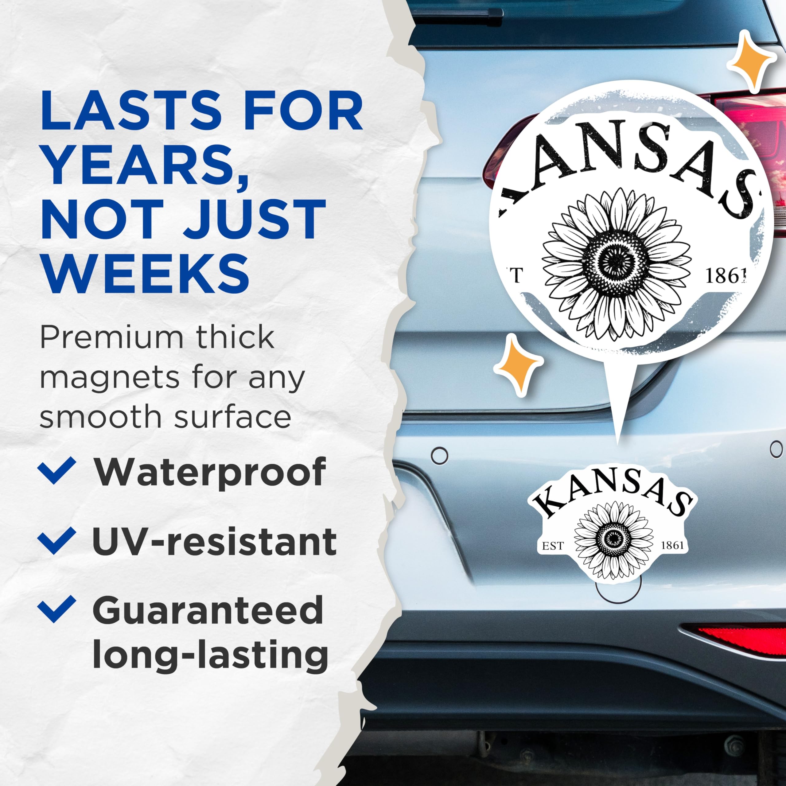 (2 Pack) Kansas Sunflower Magnets - State Pride - KS Established 1861 Refrigerator Magnet - 5" On Longest Side - Premium Magnet - for Cars, Refrigerators, Toolboxes, Lockers - Made in USA - MAG17249