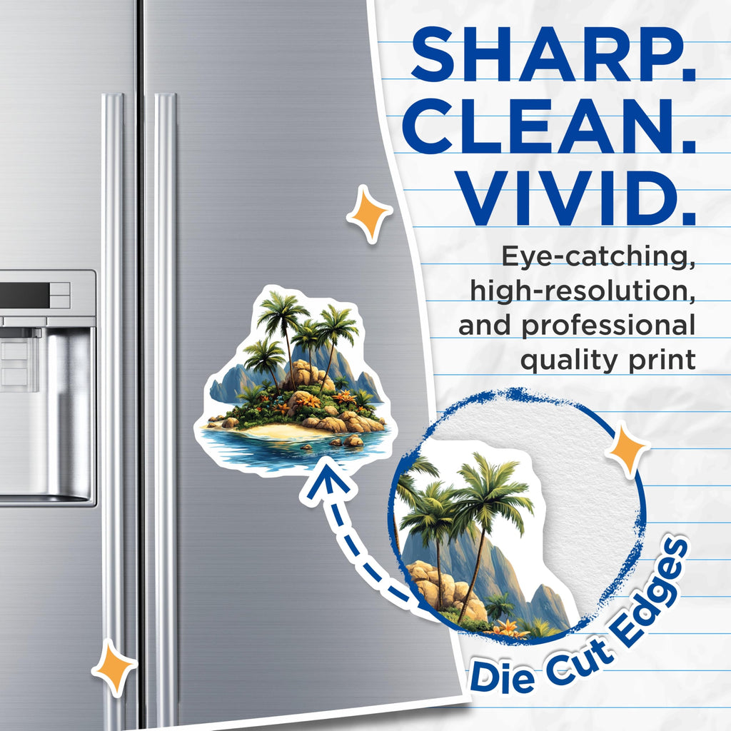 (2 Pack) Tropical Island Magnets - Beach Decor - Vacation Souvenir - Ocean Lovers - Palm Tree Scene - 5 Inches On Longest Side - Thick Durable Magnet - Made in USA - MAG25722