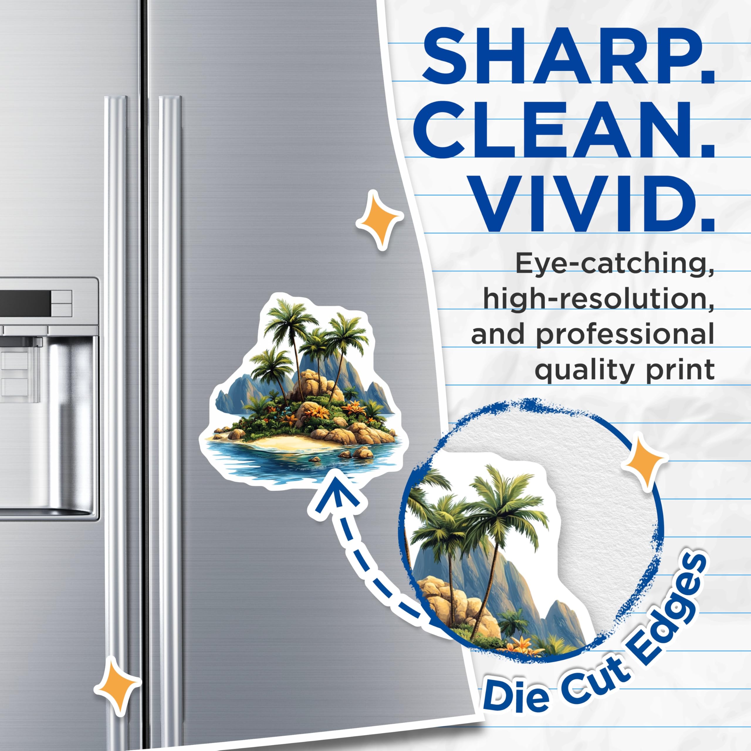 (2 Pack) Tropical Island Magnets - Beach Decor - Vacation Souvenir - Ocean Lovers - Palm Tree Scene - 5 Inches On Longest Side - Thick Durable Magnet - Made in USA - MAG25722