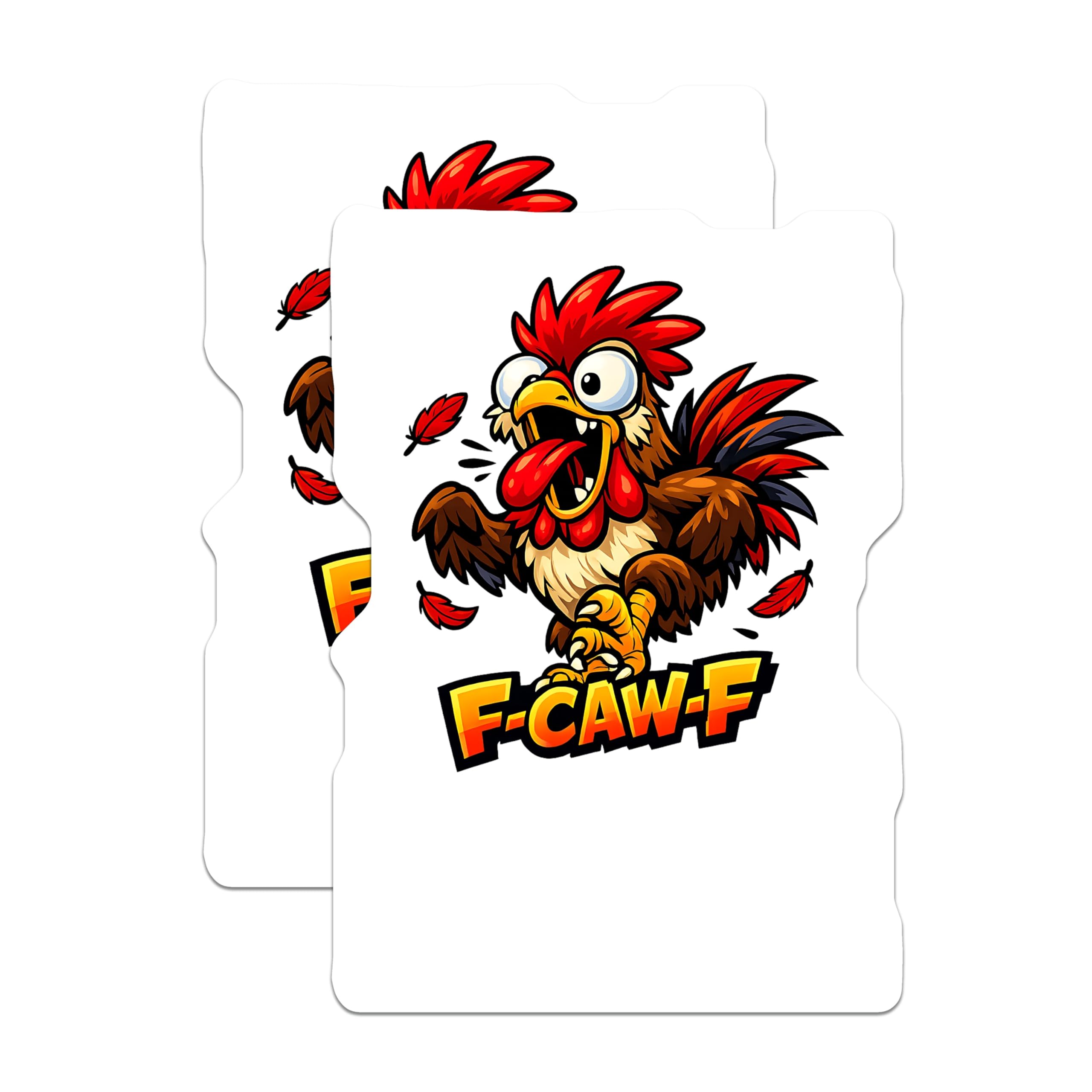 (2 Pack) Funny Rooster Stickers - Crazy Chicken Farm Animal Decals - Humorous Poultry Art - F CAW F Vocalizing Birds - 5" On Longest Side - Sticks to Smooth Flat Surfaces - Made in USA - BMCS21350
