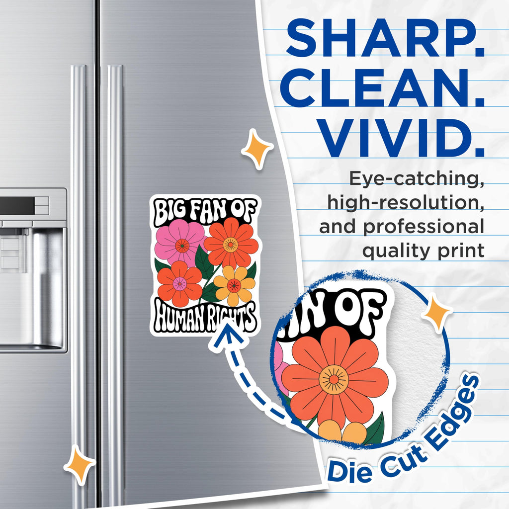 (2 Pack) Human Rights Magnets - Retro Floral Magnet - Big Fan of Magnet - 5" On Longest Side - Premium Magnet - for Cars, Refrigerators, Toolboxes, Lockers - Made in USA - MAG14936