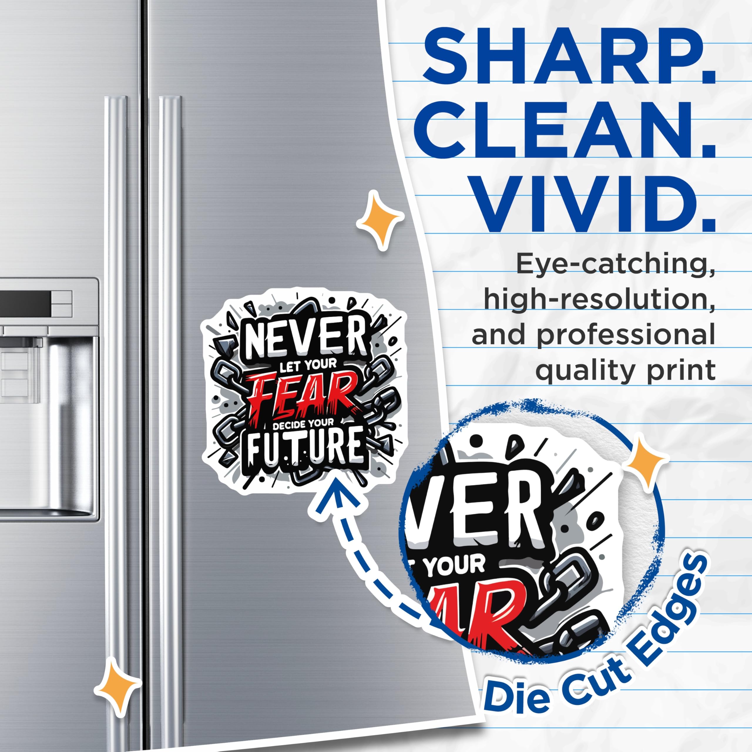 (2 Pack) Motivational Quote Magnets - Fearless Future Message - Inspirational Refrigerator Decor - 5 Inches On Longest Side - Thick Durable Magnet - Made in USA - MAG19934