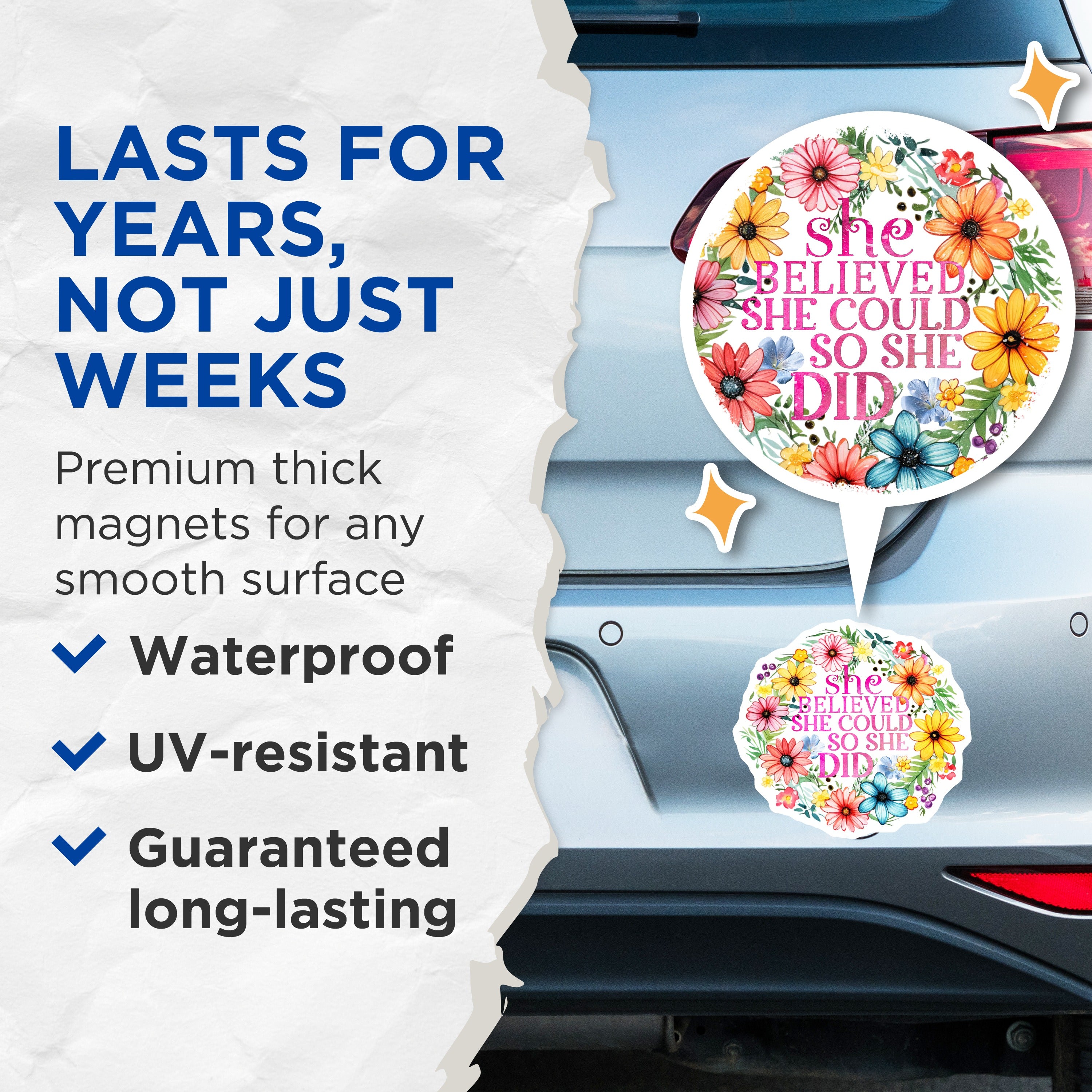 (2 Pack) She Believed She Could Magnets - Motivational Floral Decor - Strong Woman Empowerment for Her - 5 Inches On Longest Side - Thick Durable Magnet - Made in USA - MAG39153