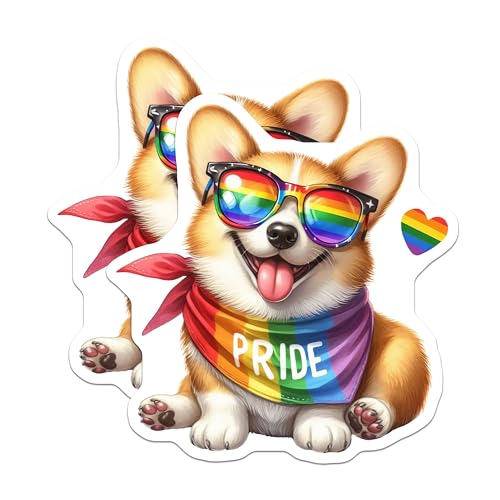 (2 Pack) Pride Corgi Magnets - Rainbow Dog Magnet - LGBTQ Support Magnets - 5" On Longest Side - for Cars, Fridges, Toolboxes - Made in USA - MAG7209