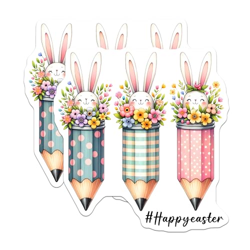 (2 Pack) Funny Bunny Pencil Magnets - Easter Decor - Cute Rabbit with Flowers - 5" On Longest Side - for Cars, Fridges, Toolboxes - Made in USA - MAG8135