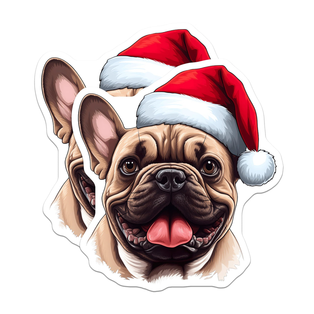 (2 Pack) French Bulldog Christmas Magnets - Santa Hat Dog Holiday Decor - Pet Lover Refrigerator Decor - 5 Inches On Longest Side - Thick Durable Magnet - Made in USA - MAG25384