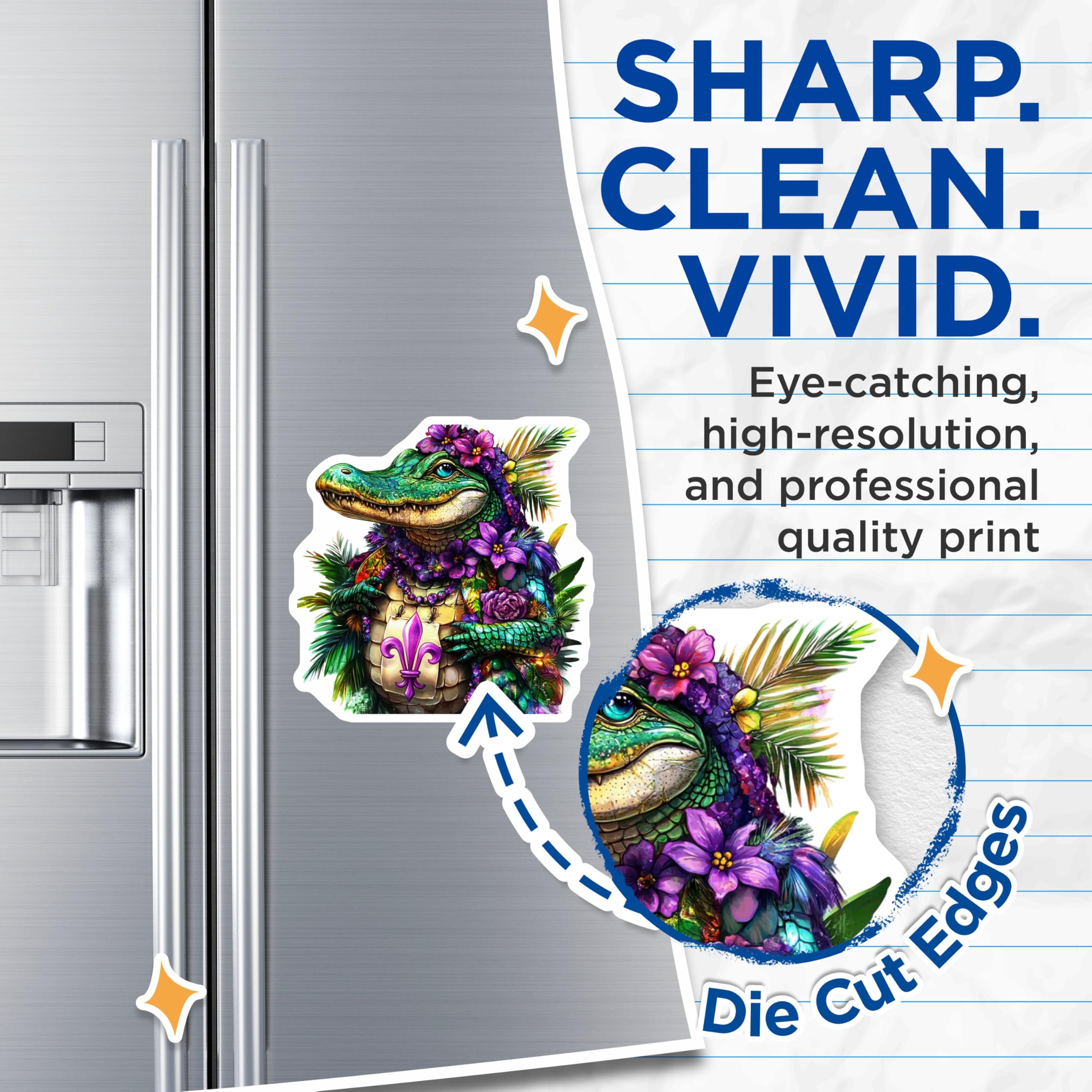 (2 Pack) Mardi Gras Alligator Magnets - Fleur De Lis - New Orleans Refrigerator Magnets - 5" On Longest Side - Premium Magnet - for Cars, Refrigerators, Toolboxes, Lockers - Made in USA - MAG16157