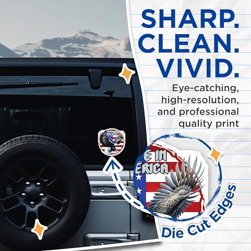 (2 Pack) American Eagle Stickers - Made in America - Patriotic Decal - Wildlife Art - USA Flag - 5" On Longest Side - Sticks to Smooth Flat Surfaces - Made in USA - BMCS7403