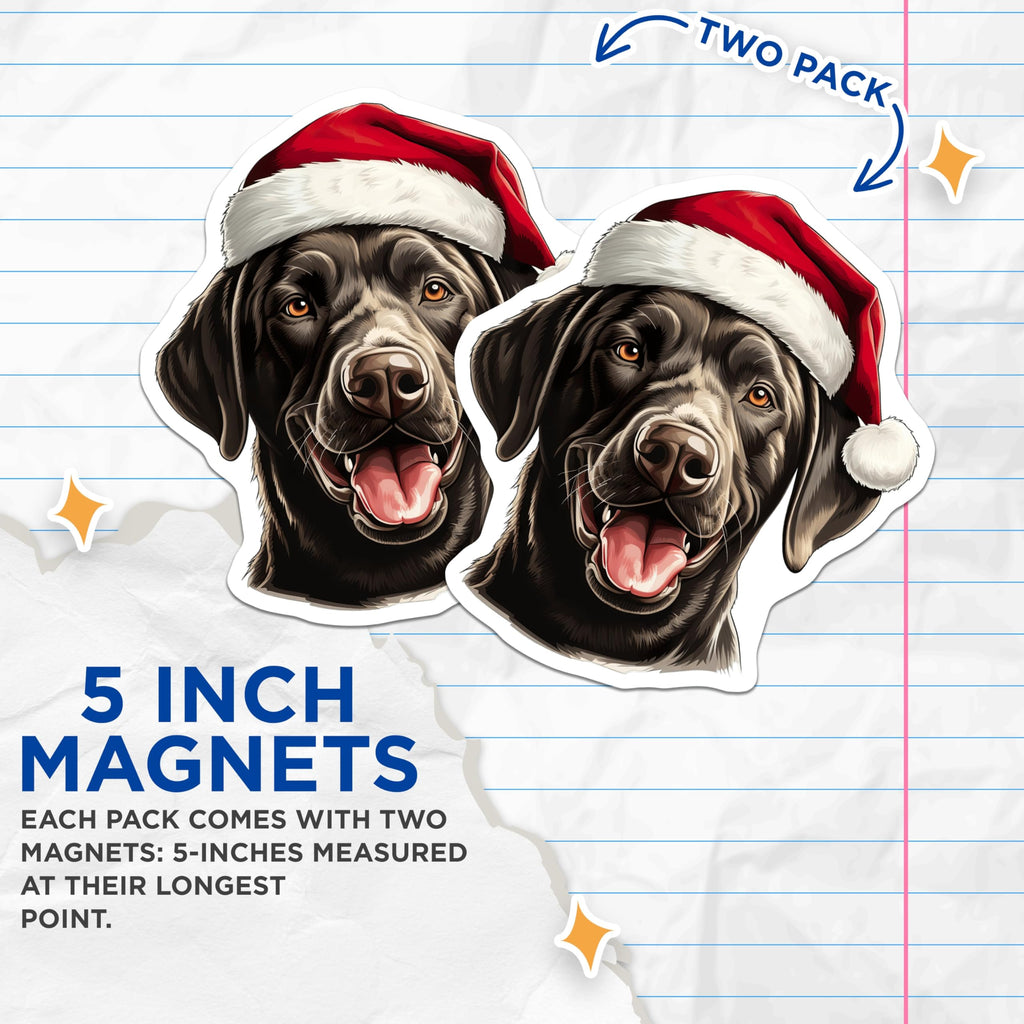 (2 Pack) Black Labrador Christmas Magnets - Santa Hat Dog Decor - Festive Lab Refrigerator Accessories - 5 Inches On Longest Side - Thick Durable Magnet - Made in USA - MAG25649