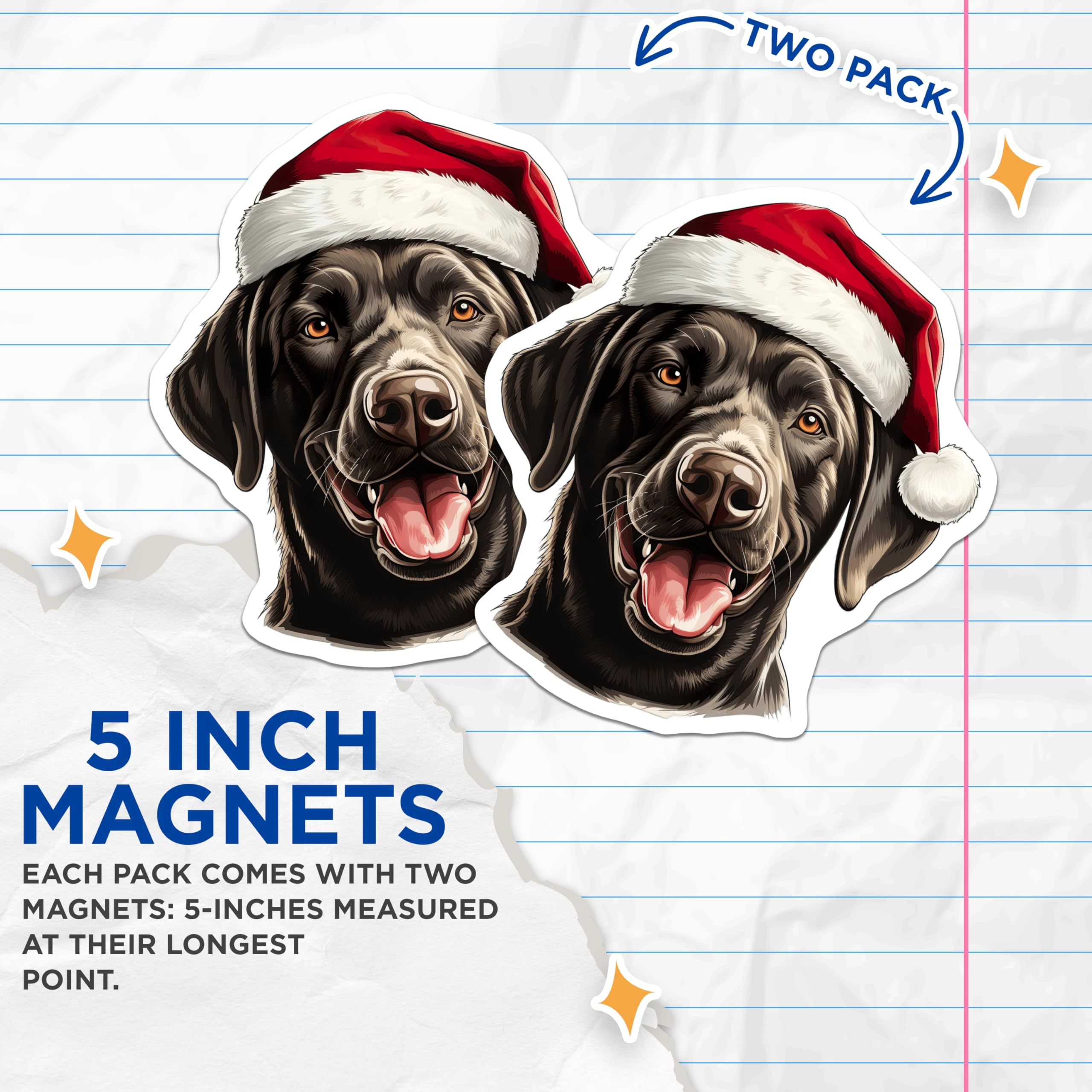 (2 Pack) Black Labrador Christmas Magnets - Santa Hat Dog Decor - Festive Lab Refrigerator Accessories - 5 Inches On Longest Side - Thick Durable Magnet - Made in USA - MAG25649