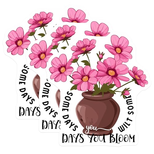 (3 Pack) Floral Decals - Flower Pot Decals - Bloom Affirmation - 3 Inches On Longest Side - Easy Peel & Apply - Made in USA - 3MCS2637
