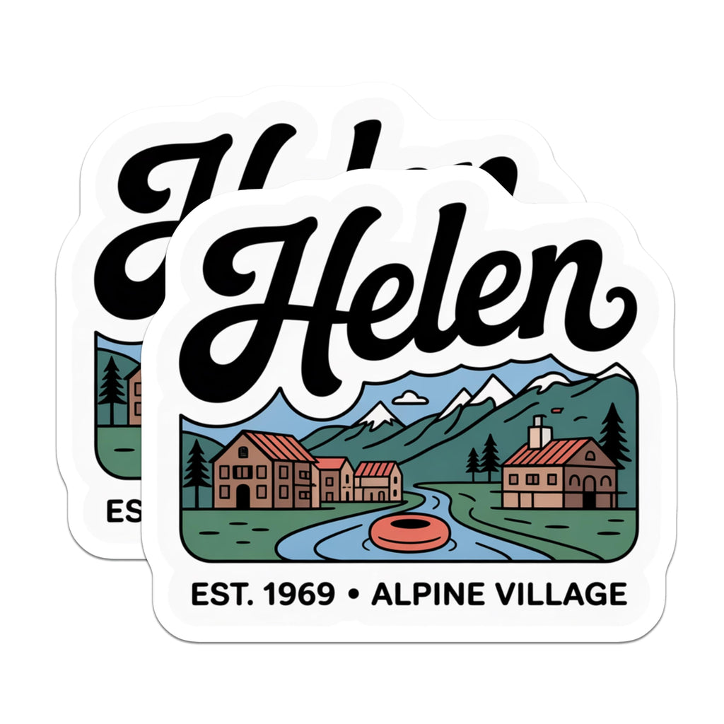 (2 Pack) Helen Georgia Stickers - Alpine Village - Souvenir Travel Decal - 5" On Longest Side - Sticks to Smooth Flat Surfaces - Made in USA - BMCS18895