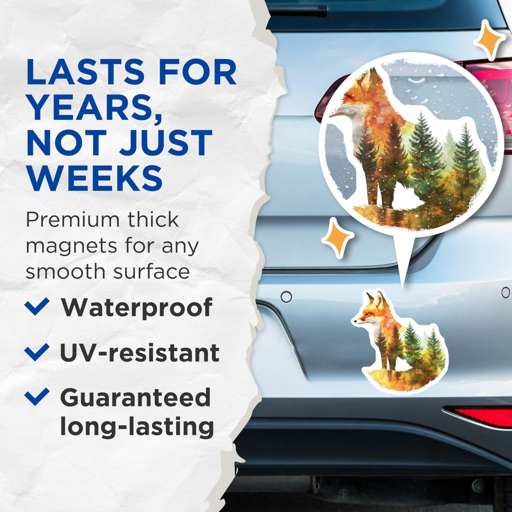 (2 Pack) Fox Magnets - Forest Animal Home Decor - Nature Illustration - 5" On Longest Side - Premium Magnet - for Cars, Refrigerators, Toolboxes, Lockers - Made in USA - MAG16002