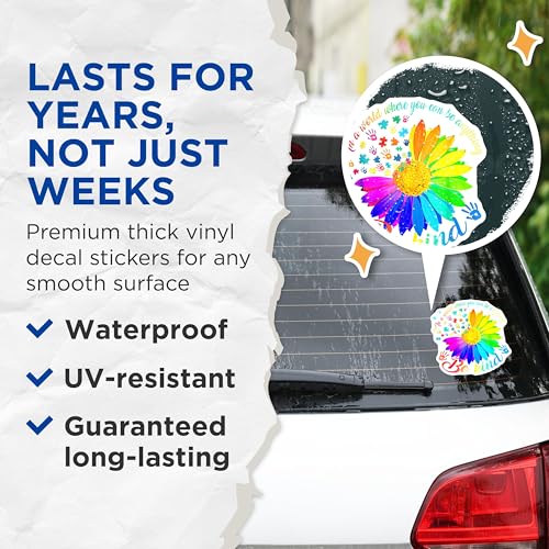 (2 Pack) Be Kind Stickers - Motivational Message Stickers - Colorful Inspirational Stickers - 5" On Longest Side - Sticks to Any Smooth Flat Surface - Made in USA - BMCS3511