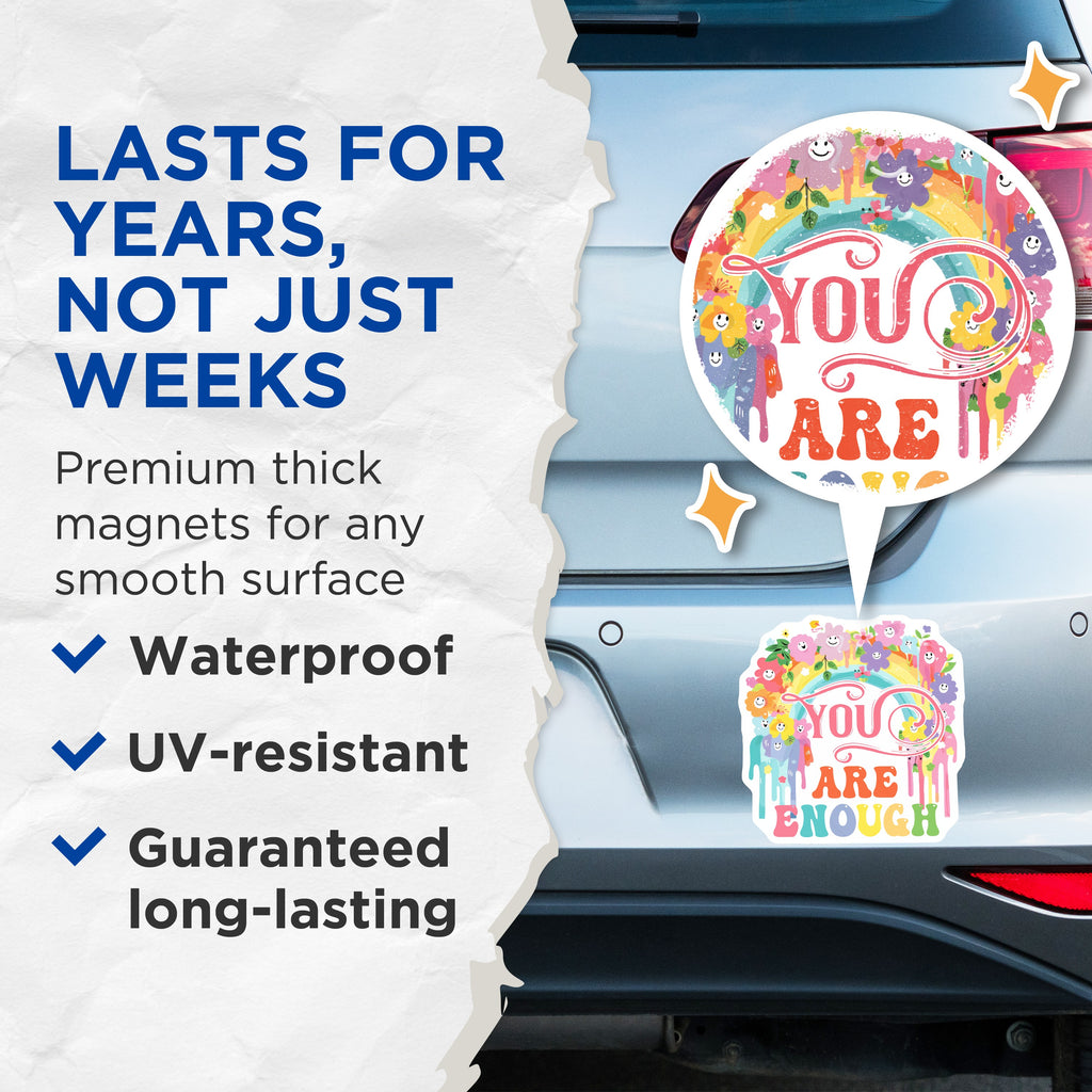 (2 Pack) You are Enough Magnets - Positive Affirmation - Self Love Reminder - Retro Floral Decor - 5 Inches On Longest Side - Thick Durable Magnet - Made in USA - MAG38520