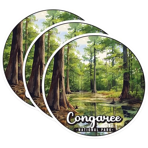 (3 Pack) Congaree National Park Decals - Swamp Landscape - Nature Scene Decal - 3 Inches On Longest Side - Easy Peel & Apply - Made in USA - 3MCS0495